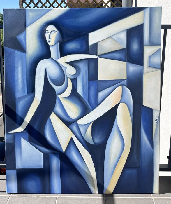 Obraz olejny ręcznie malowany 100x120 unikat kubizm