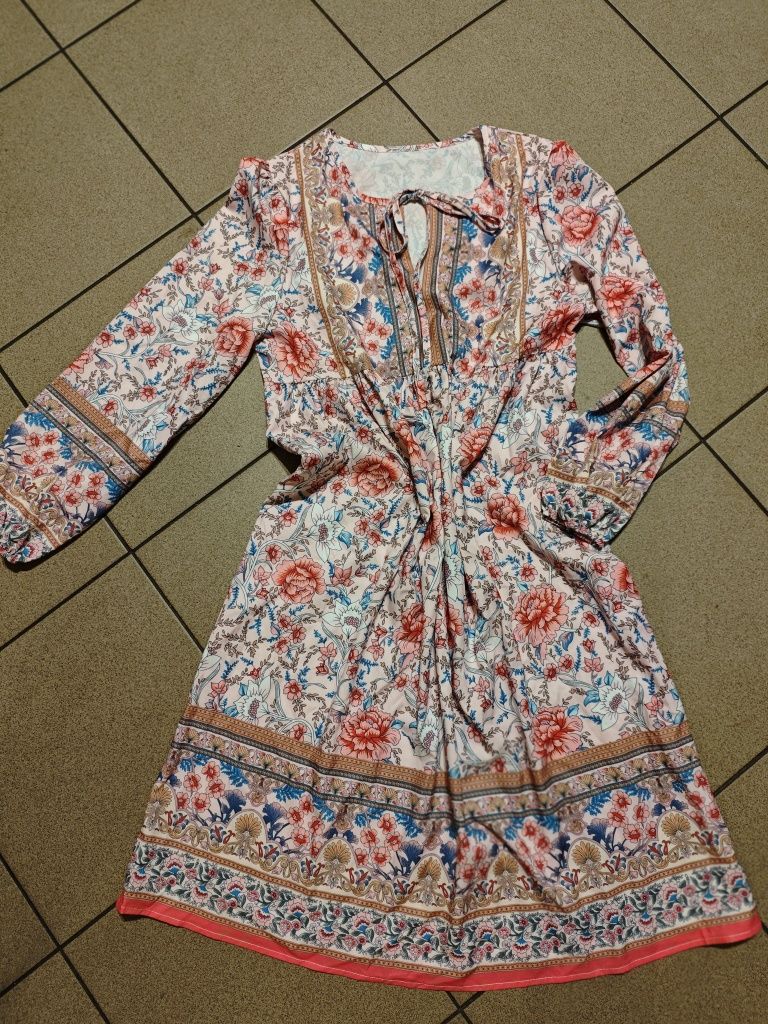 Sukienka w kwiaty elegancka weselna komunijna retro vintage ciążowa