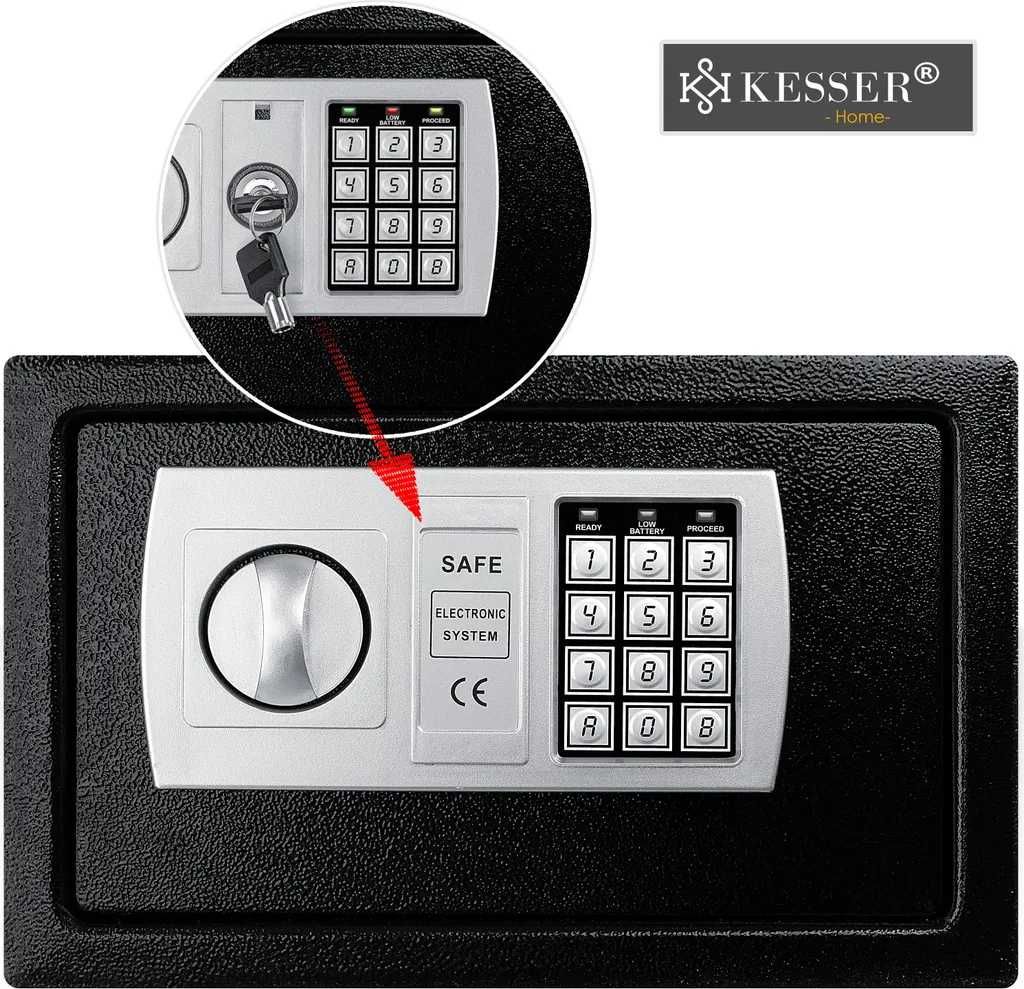 Sejf elektroniczny zamek, podwójny rygiel + 2 klucze czarny lub szary