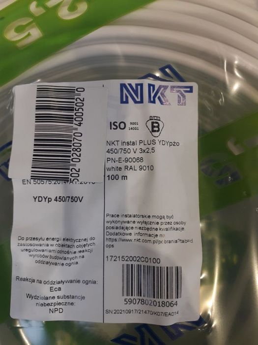 Przewód kabel NKT 3x1,5 3x2,5