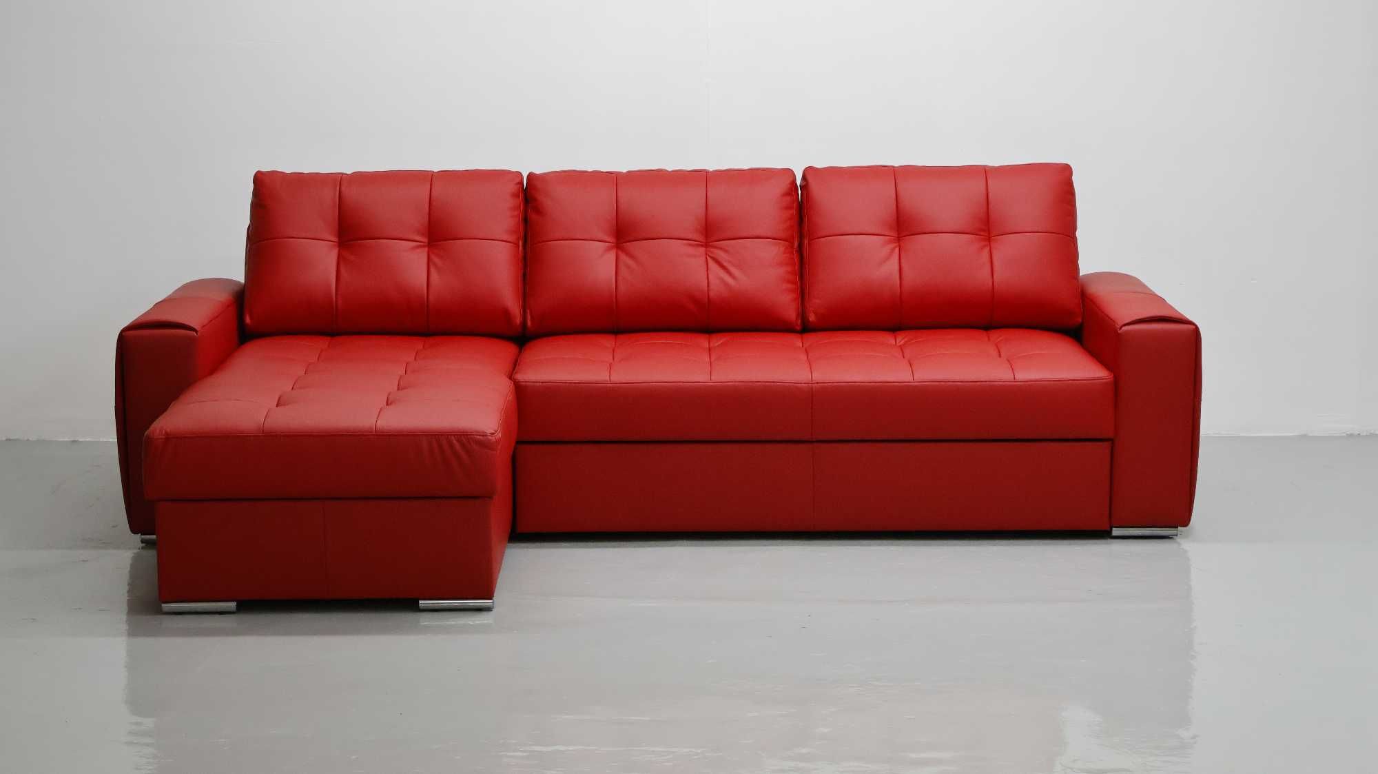 czerwona SKÓRA NATURALNA NAROŻNIK z narożnik spanie pojemnik 6038 sofa