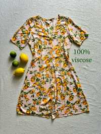 Sukienka letnia na guziki Monki krótka w pomarańcze cytryny xs 34