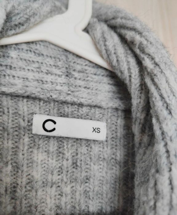 Długi szary sweter kardigan Cubus xS  jesień zima casual wełna alpaka