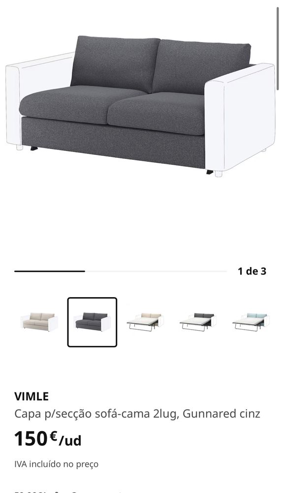 Capa de Sofá-Cama Ikea - VIMLE cinza