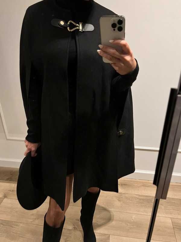Płaszcz Zara ponczo peleryna wełna Manteco wełniany rozm XS Nowe