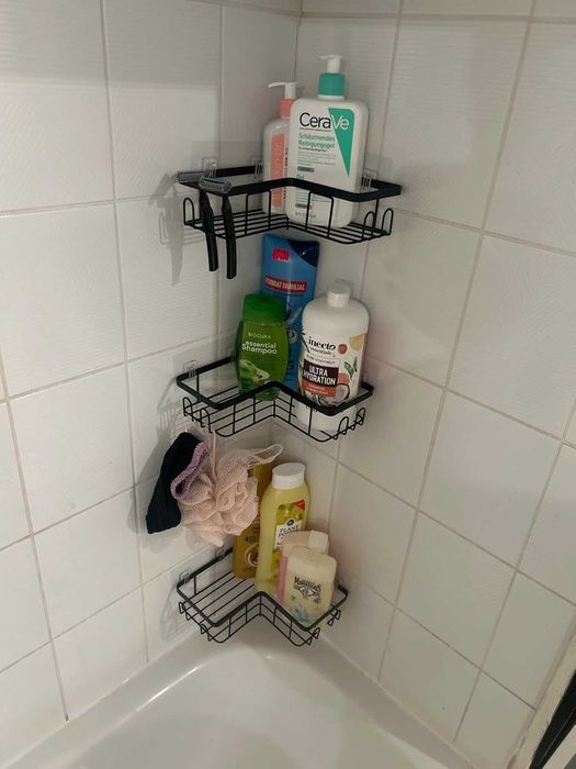 Zestaw 3 półki prysznicowe czarne metalowe bez wiercenia przyklejane