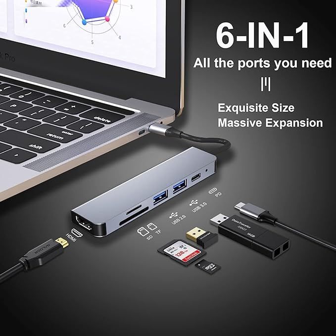 hub usb c adapter multiport 6w1 vv