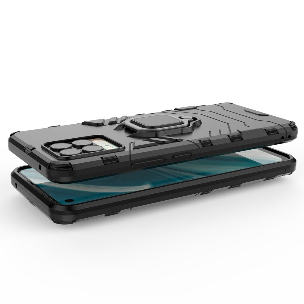 Etui Ring Armor Pancerne + Szkło Hartowane Do Realme 8 / 8 Pro Czarny