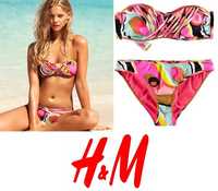 Różowy strój kąpielowy we wzory - komplet bikini h&m 34 xs