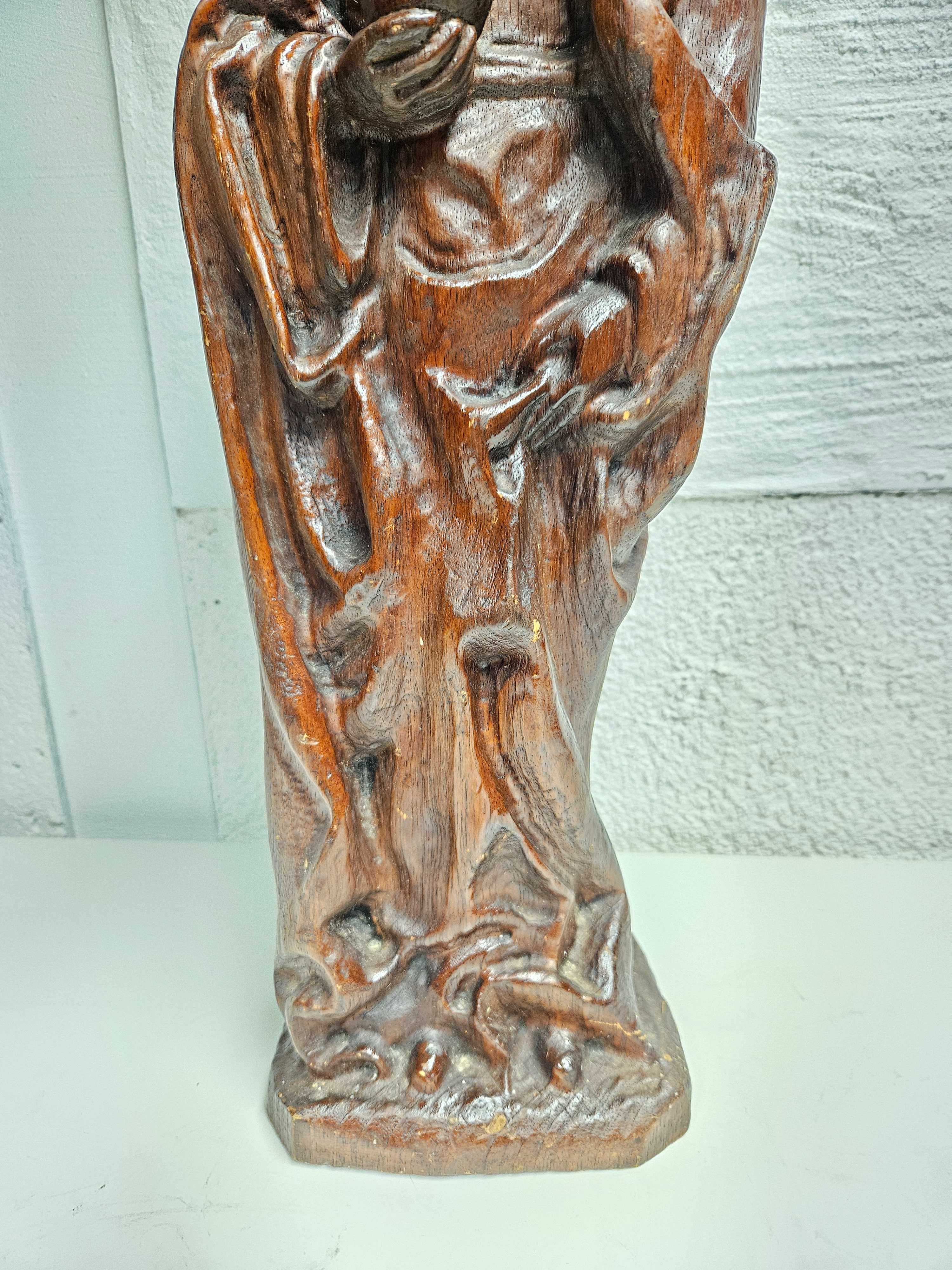 Stara duża ręcznie wykonana drewniana figurka Matki Boskiej 60 cm