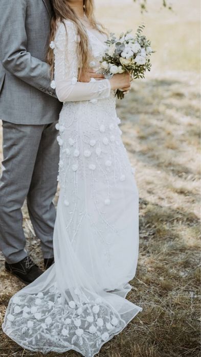 Unikatowa suknia ślubna kwiaty 3d koraliki cyrkonie syrenka