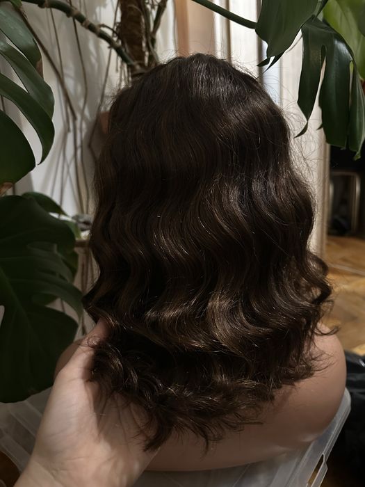 Peruka 100% wlosy ludzkie naturalne czekoladowy braz fale