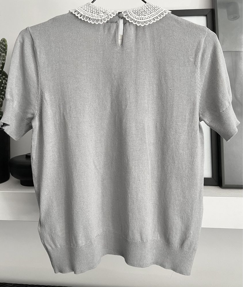 H&M 36 S Sweter dzianinowa bluzka nowa kołnierzyk koronka szary