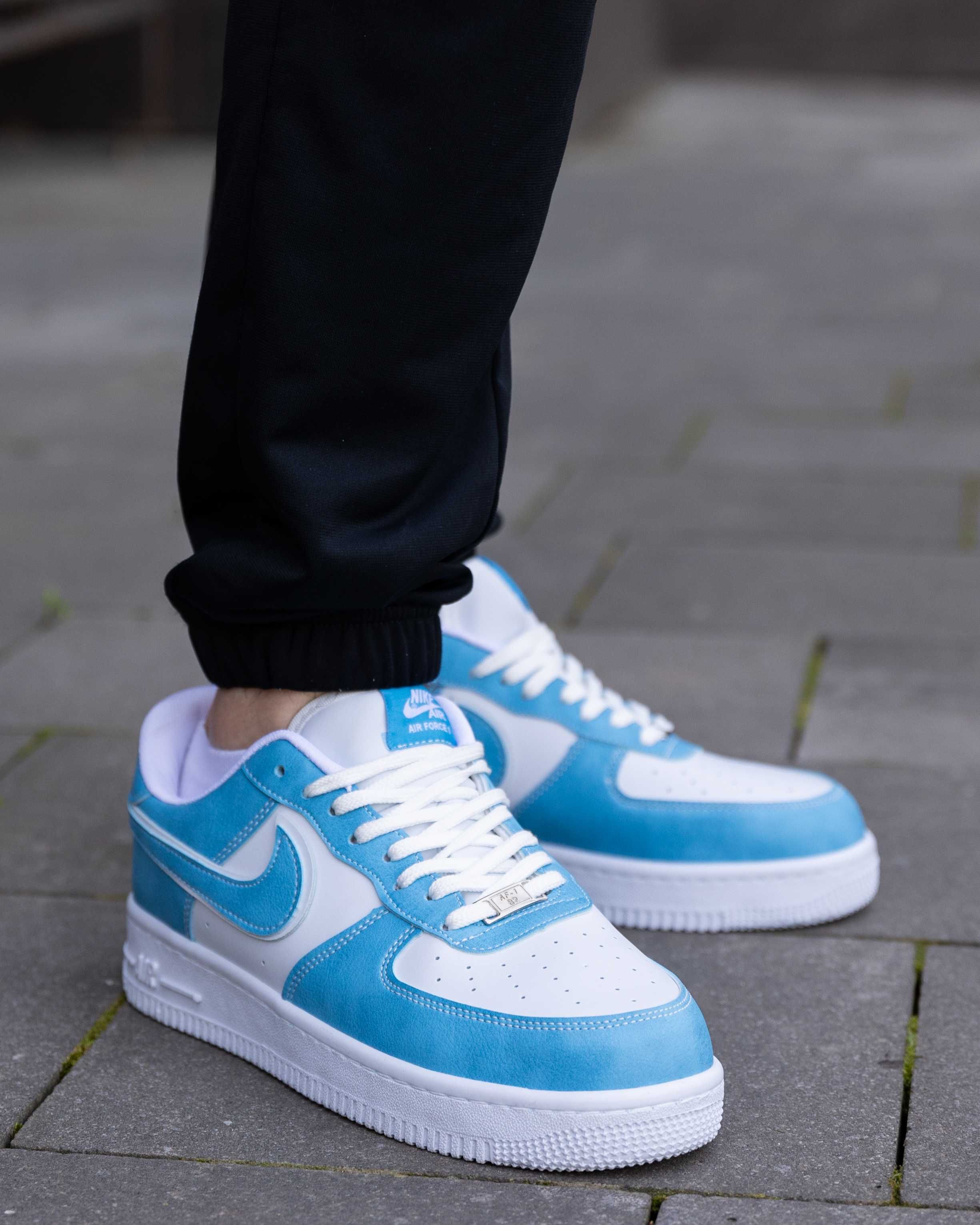 Мужские кроссовки Найк Эйр Форс бело-голубые Nike Air Force White Blue