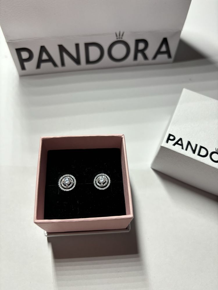 Сережки пусети Pandora 2в1,  зі срібла 925 проби
