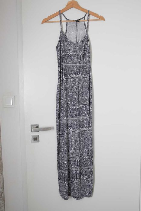 Sukienka długa boho biała granatowa letnia zwiewna