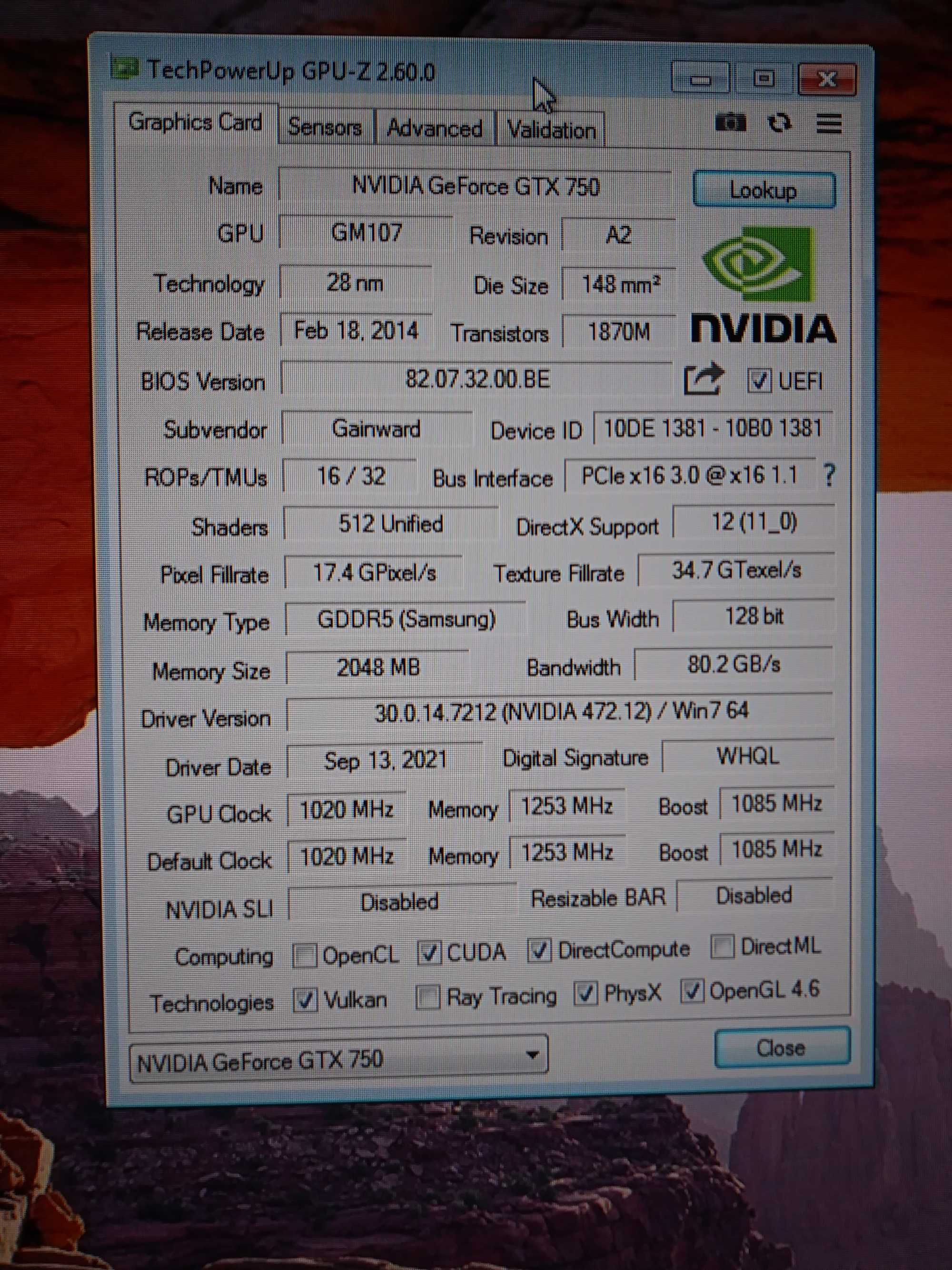 Nvdia Geforce GTX 750  2GB Ddr5