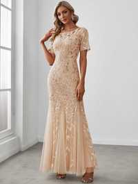 Ever Pretty sukienka balowa beżowa ze złotymi zdobieniami rozmiar 40