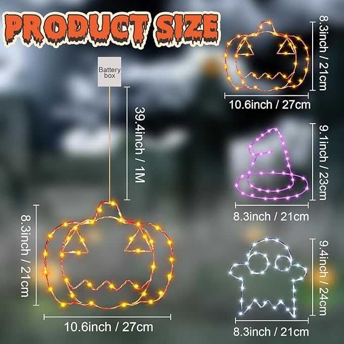 Lampki LED na okno Dekoracje Halloween okienne ozdoby świąteczne 3 szt