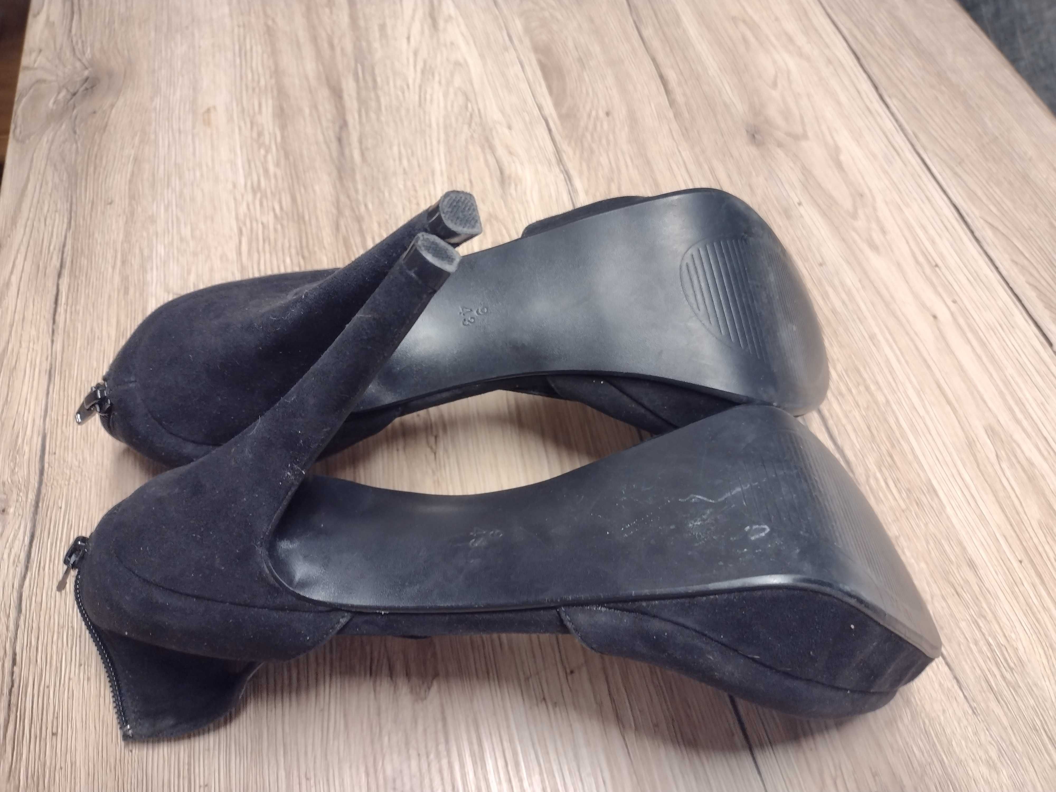 Buty damskie, seksowne czarne szpilki, zamsz, duży rozmiar