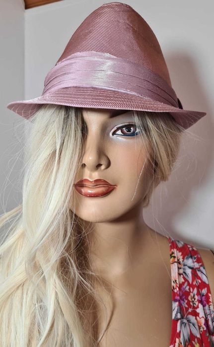 Kapelusz panama metaliczny róż