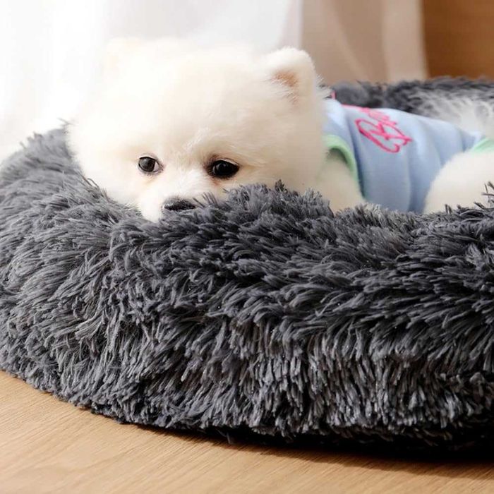 Ciemnoszare Legowisko dla psa/kota poduszka puszysta okrągła  50cm
