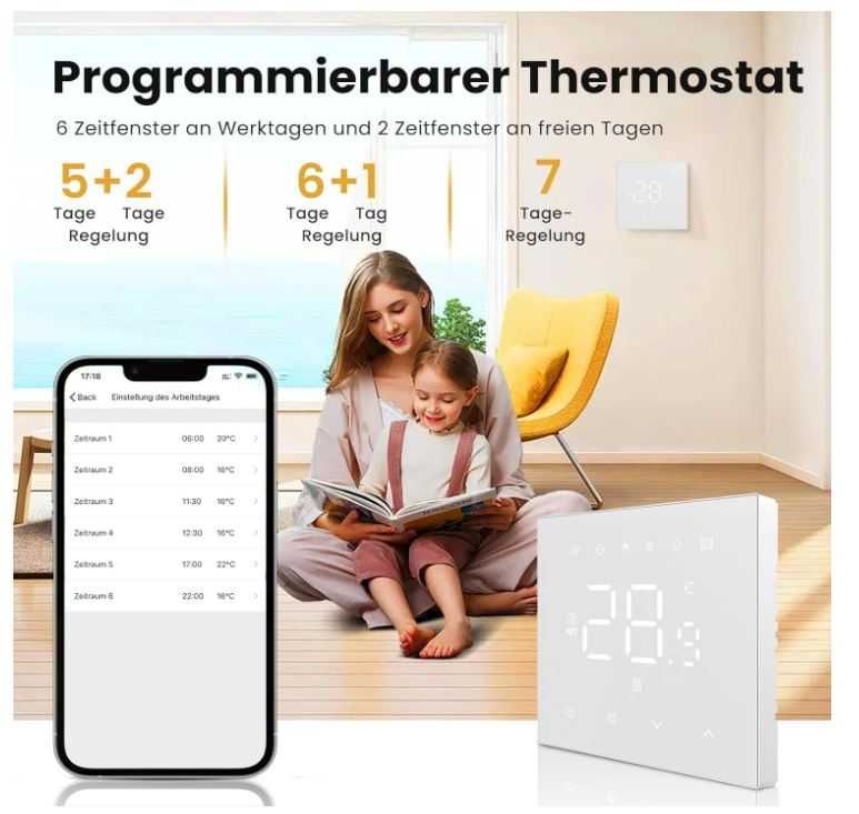 Inteligentny termostat WIfi MIUCDA WT410-16A-W, elektryczne ogrzewanie