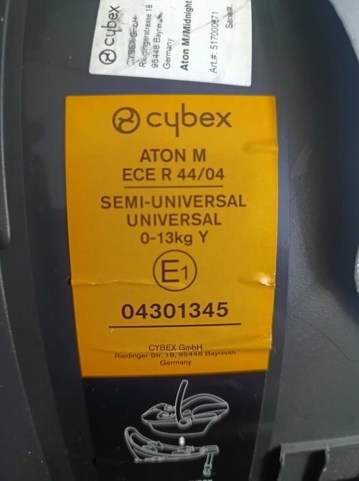 Fotelik dziecięcy Cybex ATON M ECE R 44/4 SEMI-UNIVERSAL 0-13 kg
