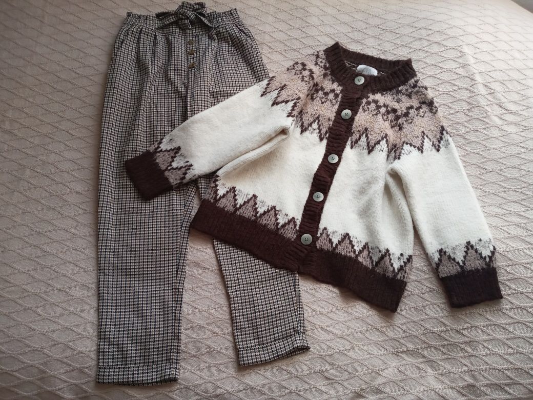 Stylowy zestaw ZARA H&M dla dziewczynki 12-14l swetr i spodnie kratkę