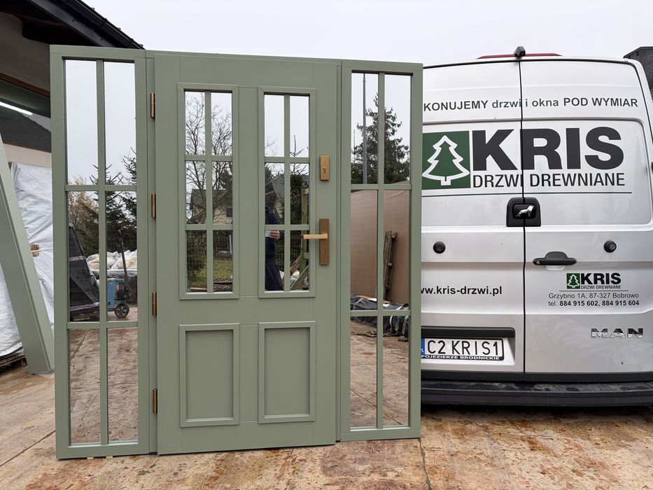 Drzwi zewnętrzne  drewniane OD RĘKI z doświetlami Cała Polska i UE