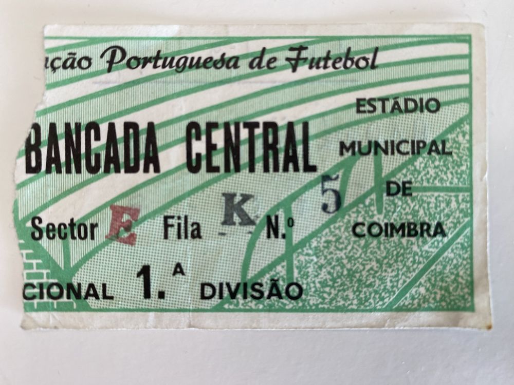 Bilhete Académica Coimbra x Benfica  19 Dez 1971,