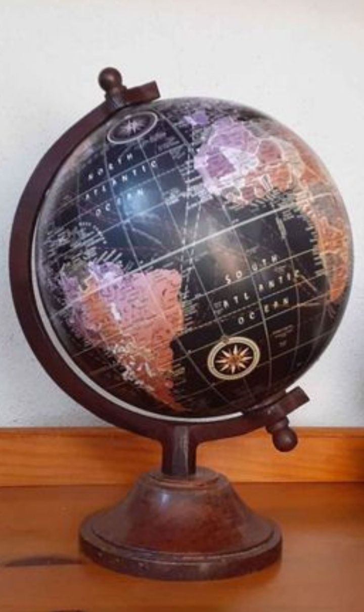 Globo Mapa Mundo Estilo Rústico Vintage em madeira