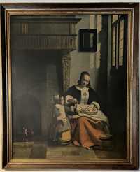 Ogromny barokowy obraz P. De Hooch 107x90 galeria