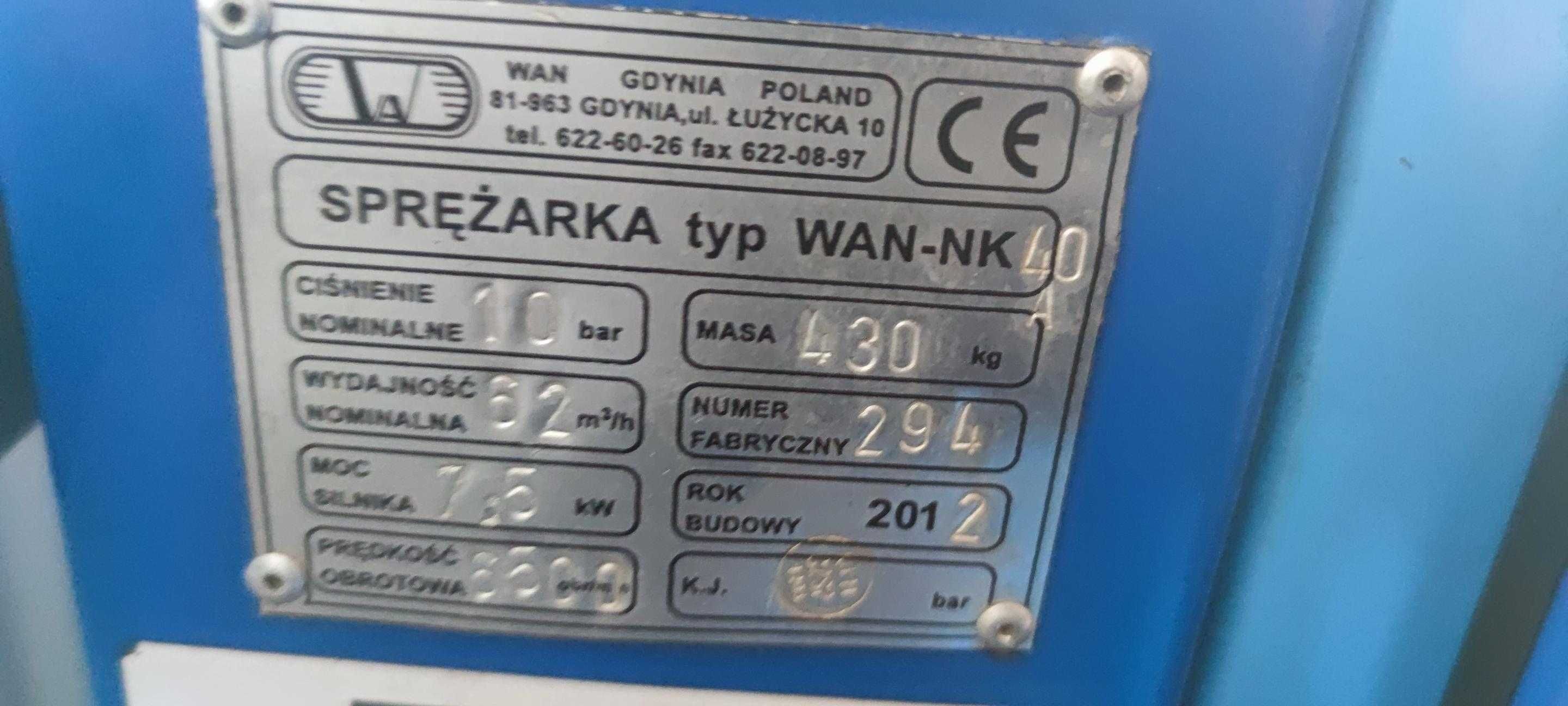 Kompresor śrubowy WAN-NK 7,5 kW 400l 1030 l/min z osuszaczem.