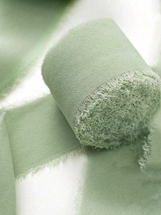 Szałwiowa wstążka szyfonowa ręcznie rwana 4 x 500 cm - 2 sztuki