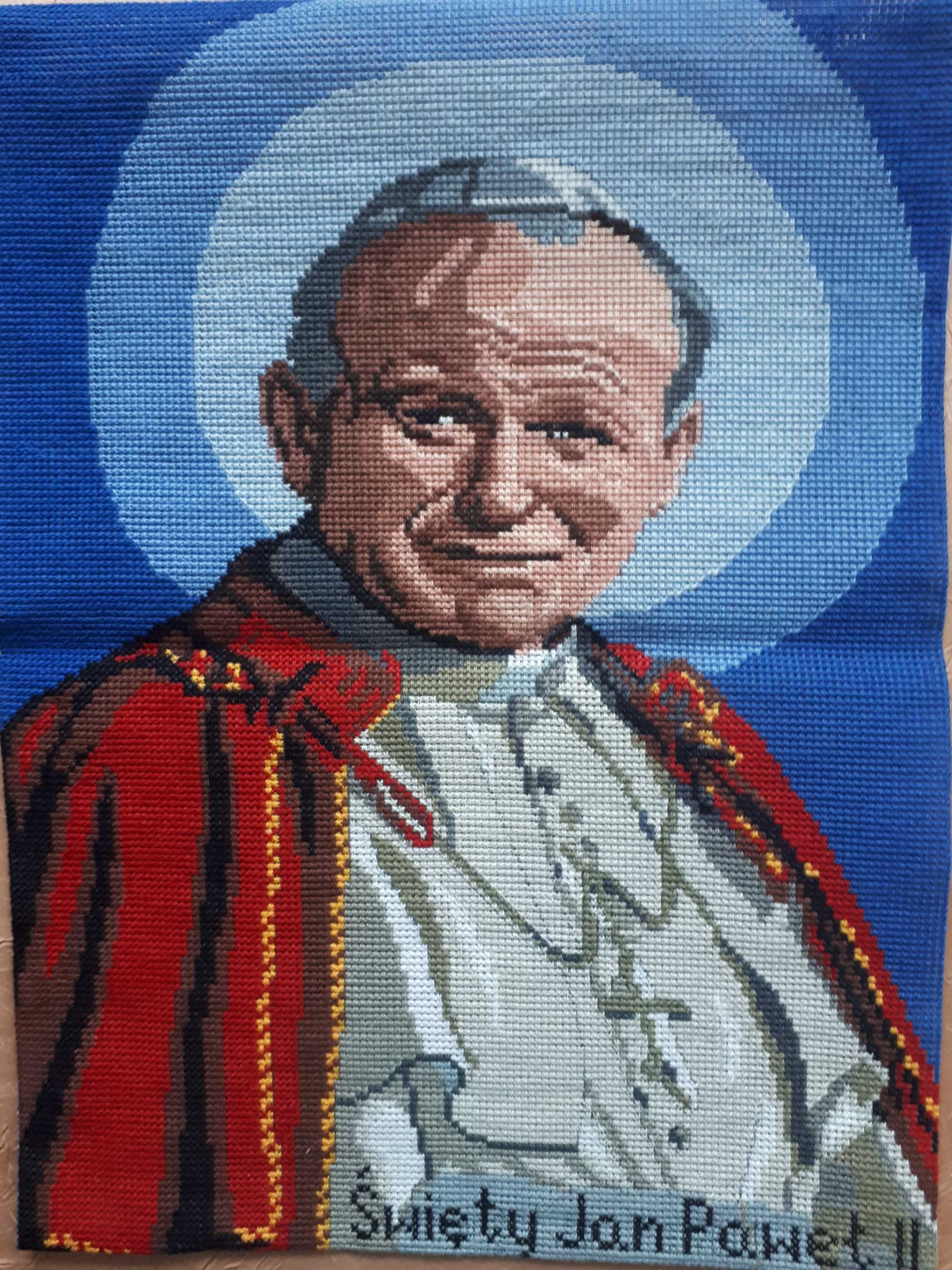 Obraz Święty Jan Paweł II-  30 x 40 cm, haft krzyżykowy