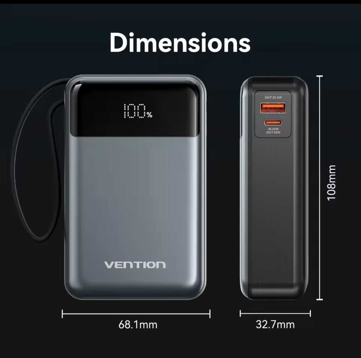 65W PD 20000mAh (VENTION) Power Bank.