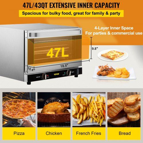 Mini Forno Elétrico de 1600W com Capacidade de 47 Litros