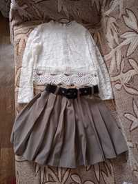 Блузка і юбка теніска. На дівчинку 10 років Форма шкільна,святкова 146