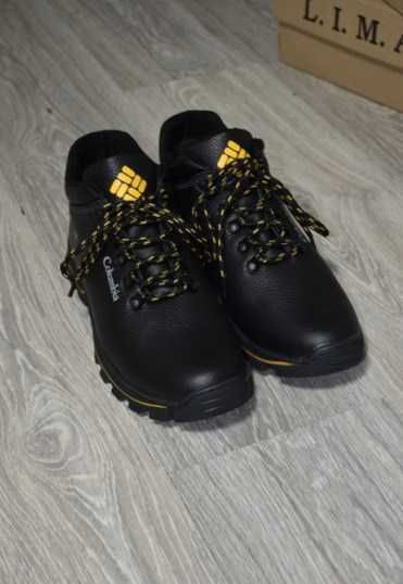 Мужские кожаные ботинки зимние прошитые чорные черевики чоловічі
