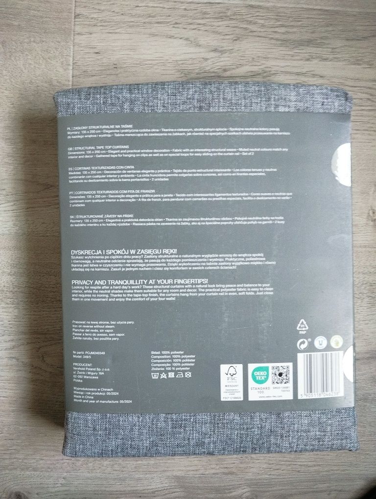 2 zasłony boho Smukee zestaw dwóch zasłon ala len szare na taśmie