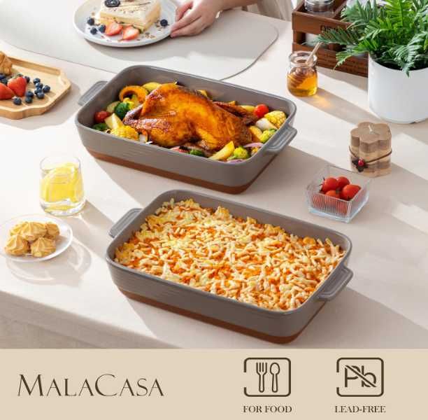 MALACASA Prostokątne naczynia do pieczenia z gliny 4,5l 35 * 23,8cm