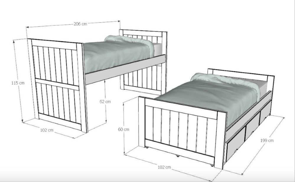 Cama Rincão Tripla OU 2 Camas Individuais + 2 colchoes lacado branco