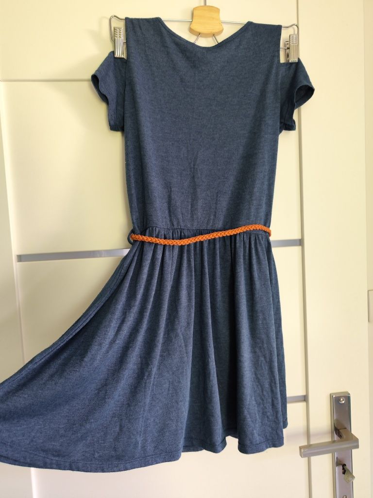 Granatowa sukienka z brązowym paskiem, House, rozmiar S (36)