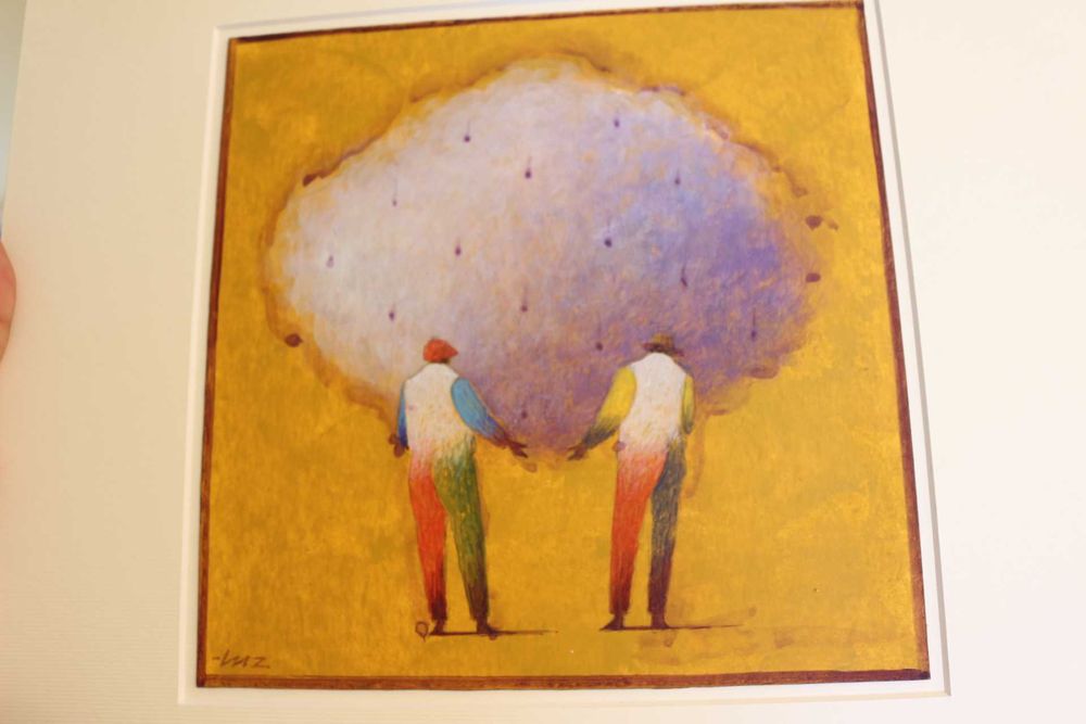 Pintura Alfredo Luz Acrílico s/ Cartão Nuvem Amarelo 20x20 cm mancha