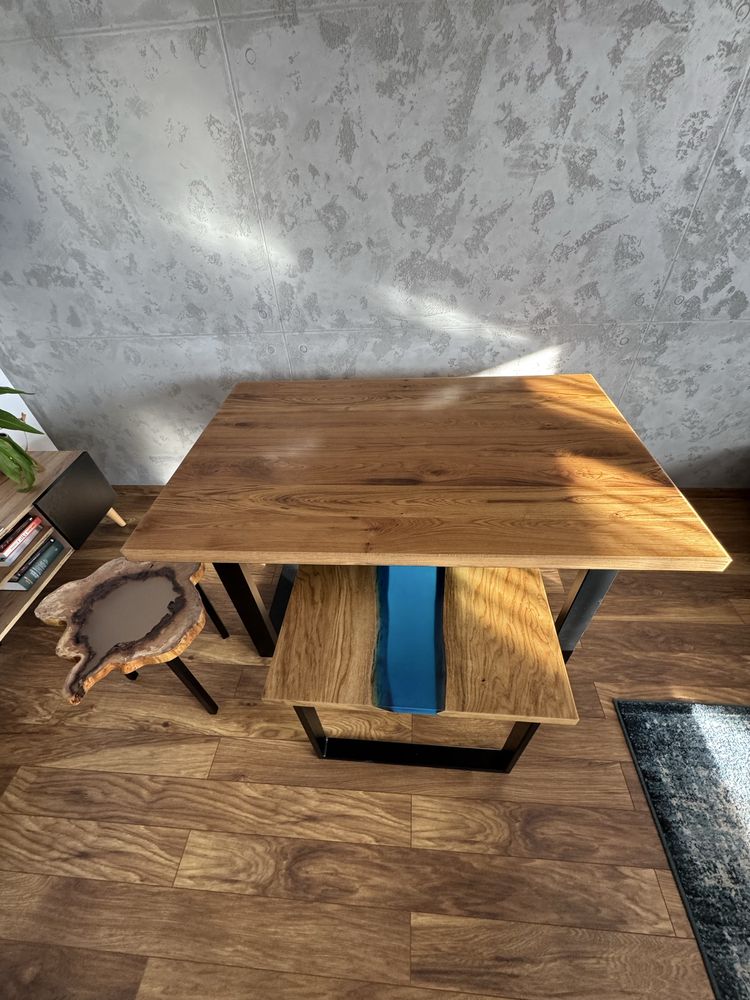 Stół dębowy loftowy, jadalnia 90x140 żywica epoksydowa