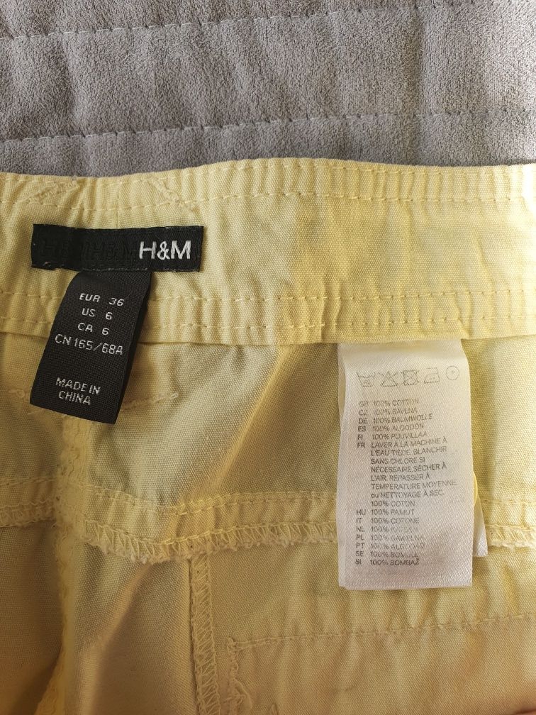 Żółte bawełniane szorty, spodenki H&M rozmiar 36