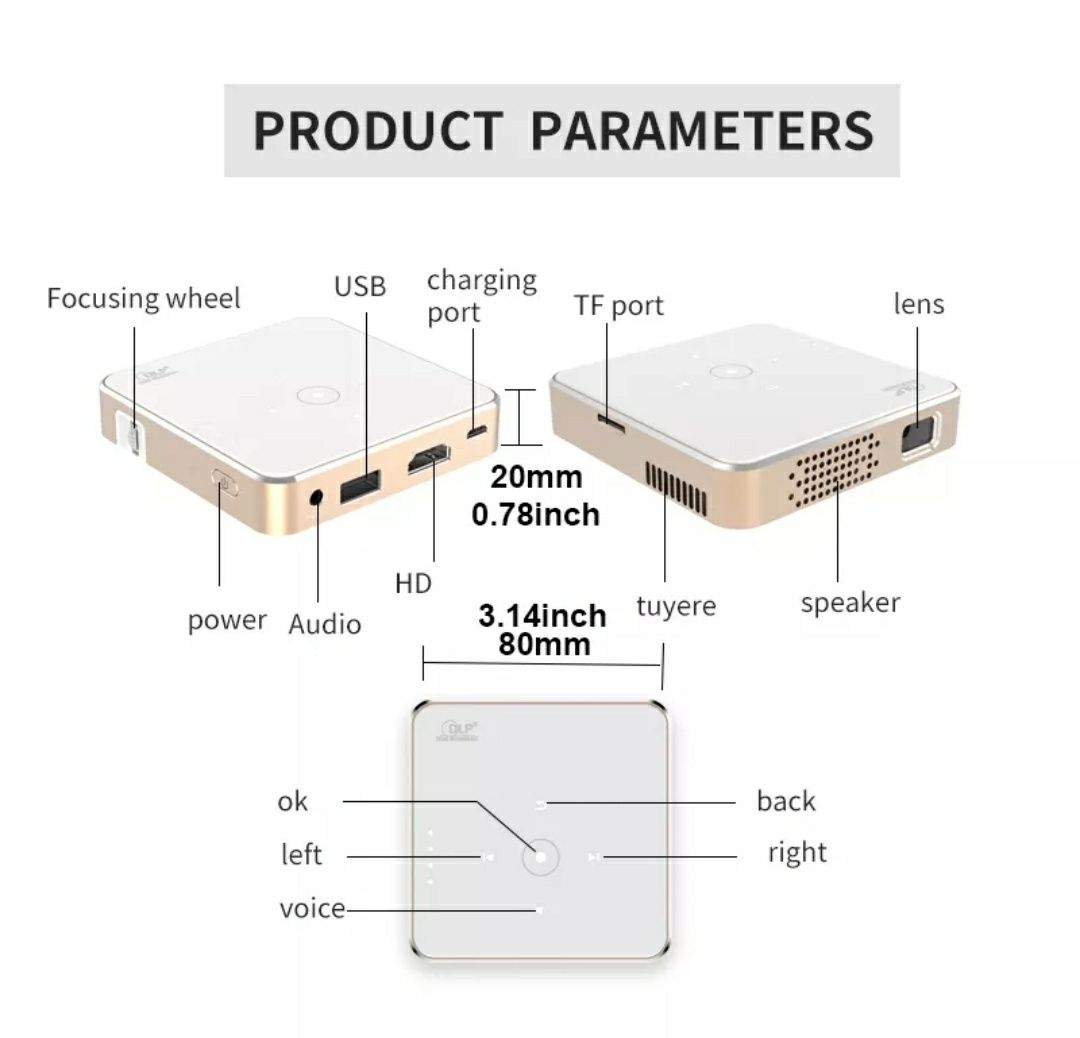 Mini projetor led DLP + Bateria incorporada + Multiscreen + 1080p (Nov