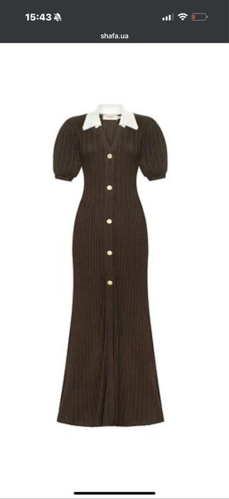 Довга коричнева сукня з білим комірцем Cher17