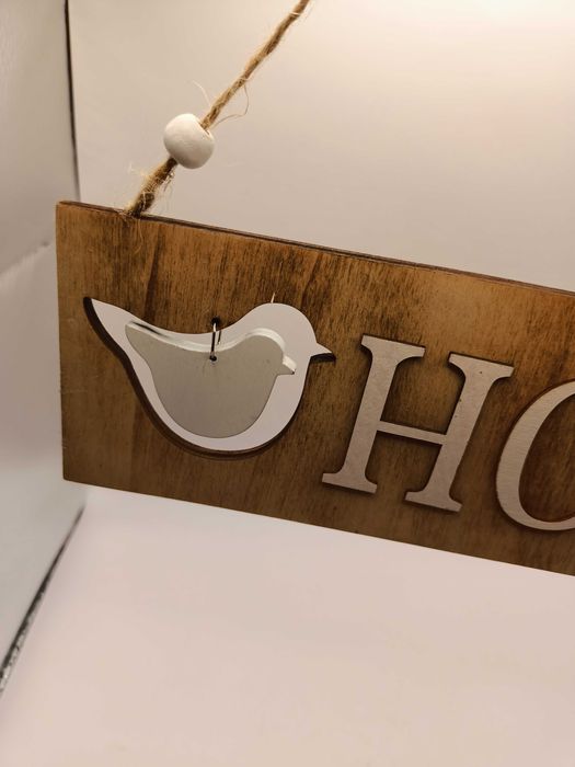 Zawieszka dekoracja HOME z ptakiem sklejka